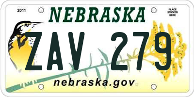 NE license plate ZAV279