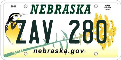 NE license plate ZAV280