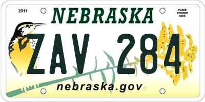 NE license plate ZAV284