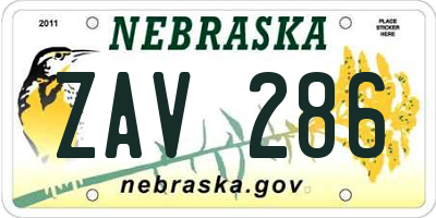 NE license plate ZAV286