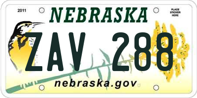 NE license plate ZAV288