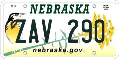NE license plate ZAV290
