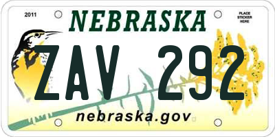 NE license plate ZAV292