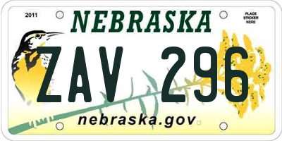 NE license plate ZAV296