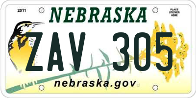 NE license plate ZAV305