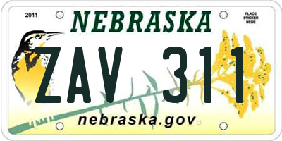 NE license plate ZAV311