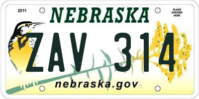 NE license plate ZAV314