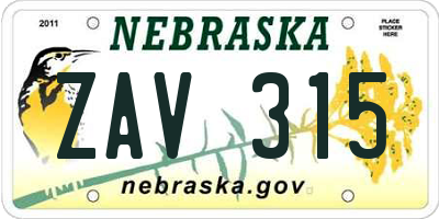 NE license plate ZAV315