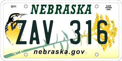 NE license plate ZAV316