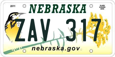 NE license plate ZAV317