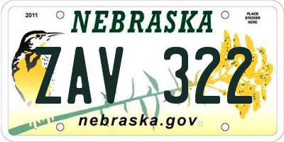 NE license plate ZAV322