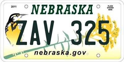 NE license plate ZAV325