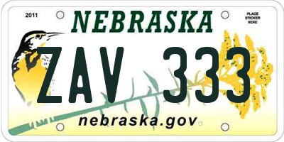 NE license plate ZAV333