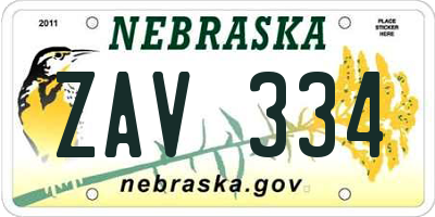 NE license plate ZAV334