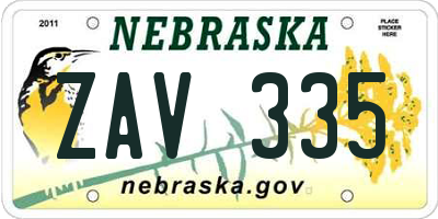 NE license plate ZAV335