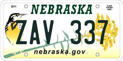 NE license plate ZAV337