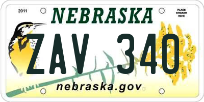 NE license plate ZAV340