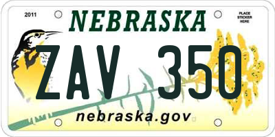 NE license plate ZAV350