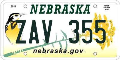 NE license plate ZAV355