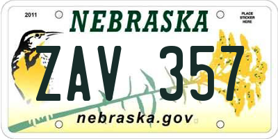 NE license plate ZAV357
