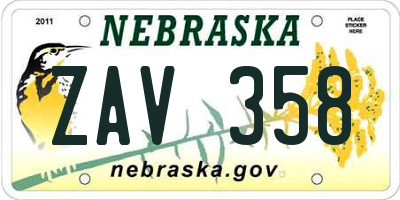 NE license plate ZAV358
