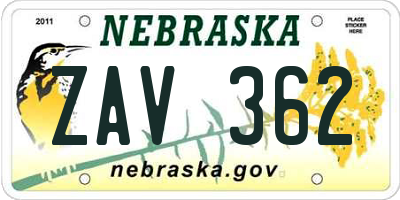 NE license plate ZAV362