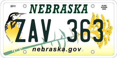 NE license plate ZAV363