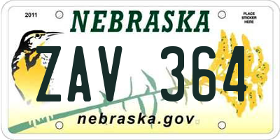 NE license plate ZAV364