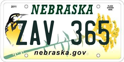 NE license plate ZAV365