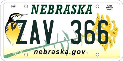 NE license plate ZAV366