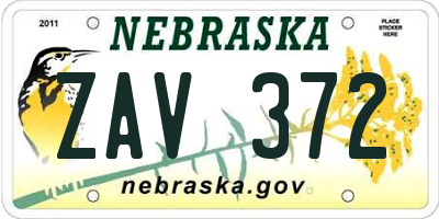 NE license plate ZAV372