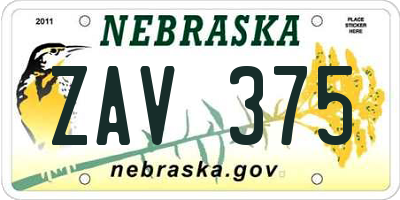 NE license plate ZAV375