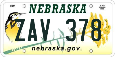 NE license plate ZAV378
