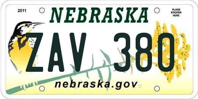 NE license plate ZAV380