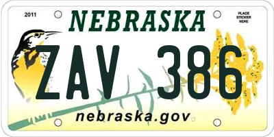 NE license plate ZAV386