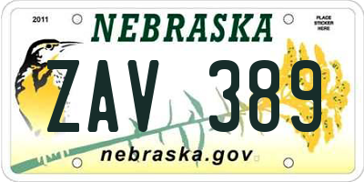 NE license plate ZAV389