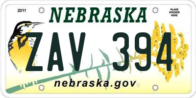 NE license plate ZAV394