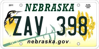 NE license plate ZAV398