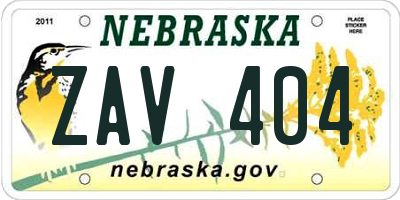 NE license plate ZAV404