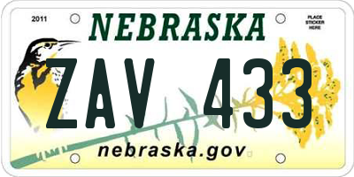 NE license plate ZAV433
