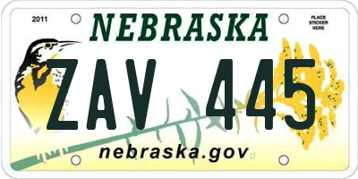 NE license plate ZAV445