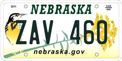 NE license plate ZAV460
