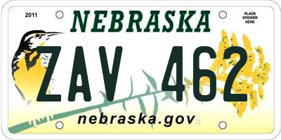 NE license plate ZAV462