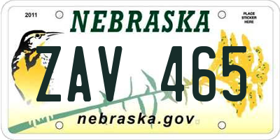 NE license plate ZAV465