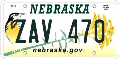 NE license plate ZAV470
