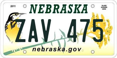 NE license plate ZAV475