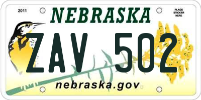 NE license plate ZAV502