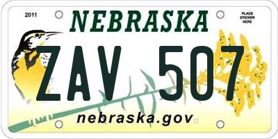 NE license plate ZAV507