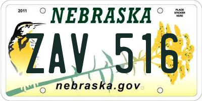 NE license plate ZAV516