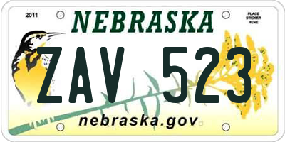 NE license plate ZAV523